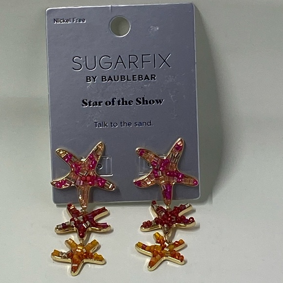 SugarFix by Baublebar Star of the Show Starfish Drop Dangle Sparkly Earrings NWT - Picture 2 of 5